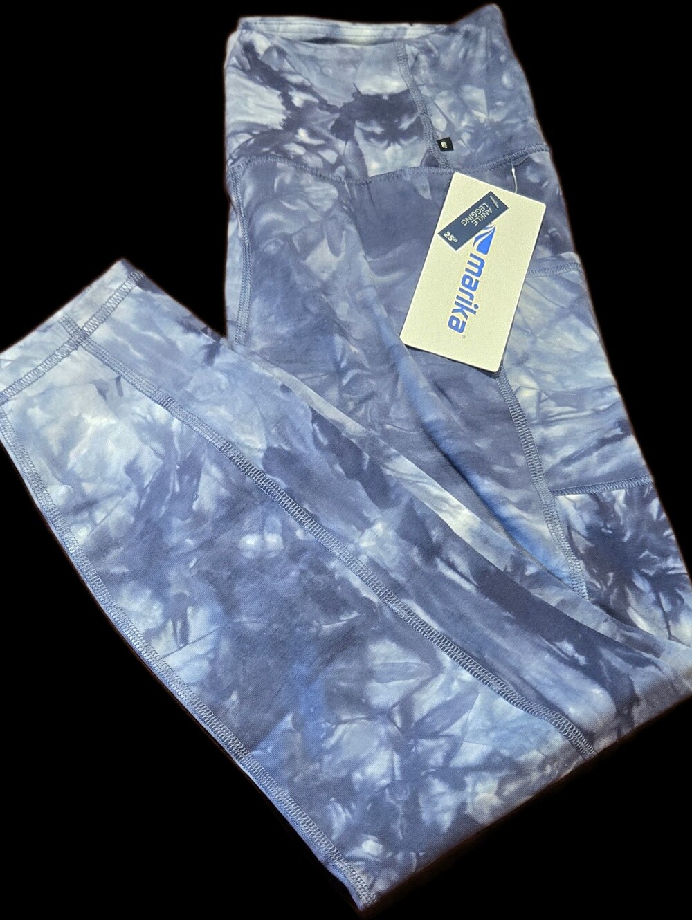 NWT! Marika Ankle Leggings. 25" Inseam. Grey/blue pattern. XL. Side pockets.